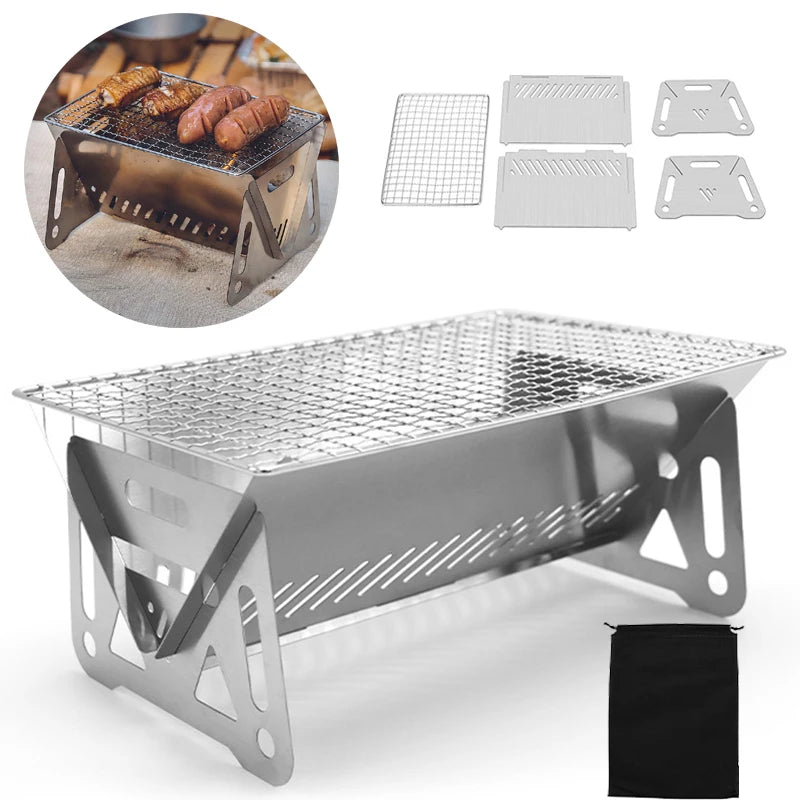 Portable Folding BBQ Grill – Stainless Steel Camping Stove