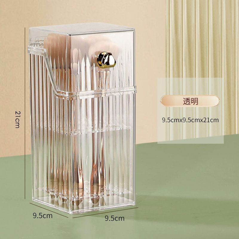 Makeup Brush Holder Organizer With Lid, Cosmetic Organiser, Desktop Cosmetic Brush Storage Rack, Dustproof Cosmetic Organiser Storage Box 3 Colors - Organizer