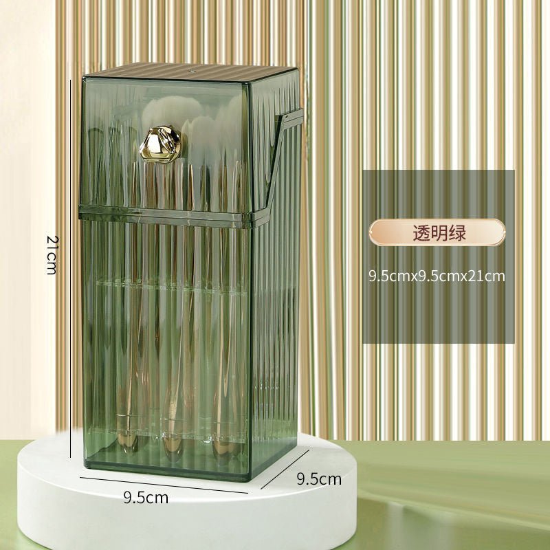Makeup Brush Holder Organizer With Lid, Cosmetic Organiser, Desktop Cosmetic Brush Storage Rack, Dustproof Cosmetic Organiser Storage Box 3 Colors - Organizer