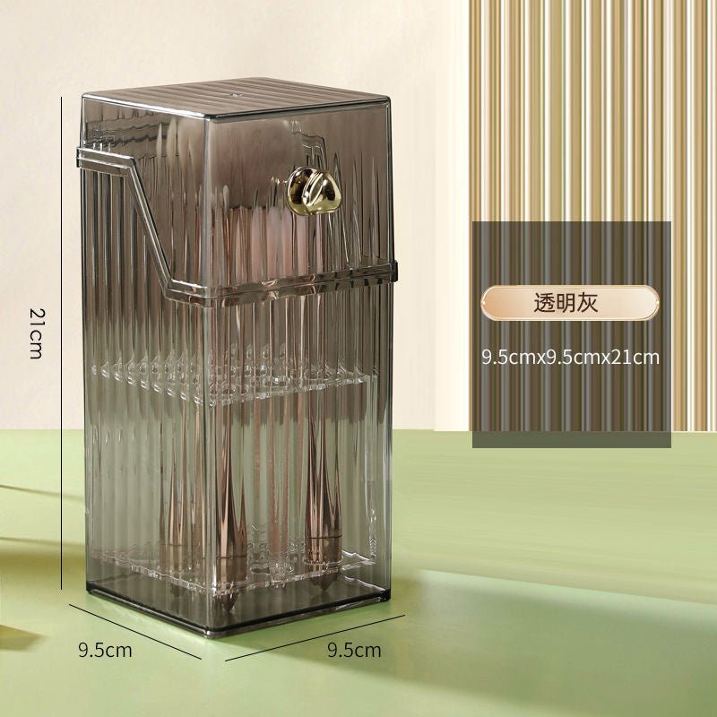 Makeup Brush Holder Organizer With Lid, Cosmetic Organiser, Desktop Cosmetic Brush Storage Rack, Dustproof Cosmetic Organiser Storage Box 3 Colors - Organizer